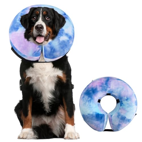Image of Dog Cone, Y-blue Cone Collar Inflatable Dog Neck Collar Recovery E-Collar Alternative, Cat Donut Collar After Surgery for Dogs and Cats(Purple Blue, XL)