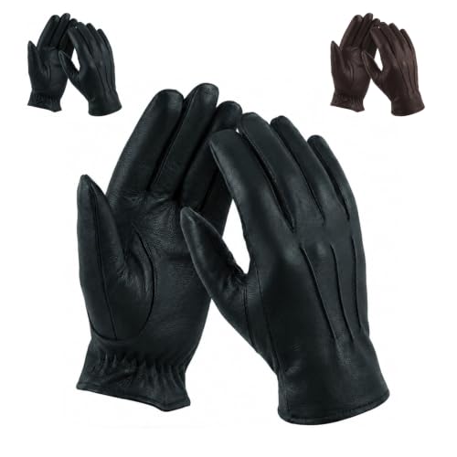 Image of Swift Wear Men's Leather Police Classic Soft Genuine Real Driving Gloves Unlined Black (Black, Small)