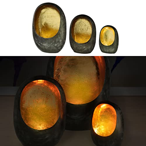 Lot de 3 photophores en cuivre anthracite - Métal S : 13 x 19 x 8 cm - M : 20 x 11 x 29 cm - L : 28 x 40 x 15 cm - Bougeoir