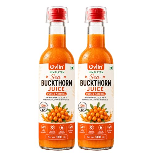 Image of Ovlin Himalayan Sea Buckthorn Juice 500ml | 100% Natural | Rich in Omega 3, 6, 7 & 9, Antioxidants, Vitamins & Minerals | No Added Sugar | Supports Immunity, Skin & Digestion (Pack of 2)