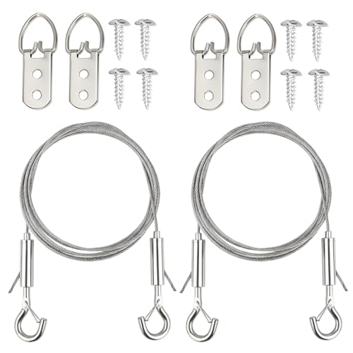 2-Pack Set with Stainless Steel Wire Rope and Hooks 2-Meter Picture Wire Heavy Duty Mirror Hanging Kit for Home Decor and Gallery Displays Supports 50-60 kg Load Capacity for Secure Installations
