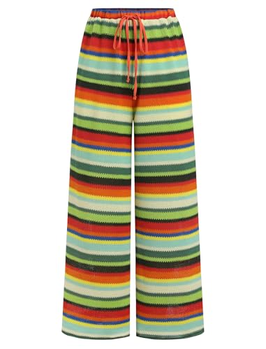 Image of ZAFUL Womens Beach Cover Up Pants Sexy Crochet Drawstring Elastic Boho Swimsuit Cover Up Long Pants Beach Wear