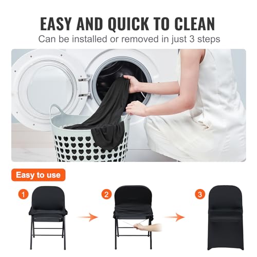 Image of VEVOR Stretch Spandex Folding Chair Covers, Universal Fitted Chair Cover, Removable Washable Protective Slipcovers, for Wedding, Holiday, Banquet, Party, Celebration, Dining (50PCS Black)