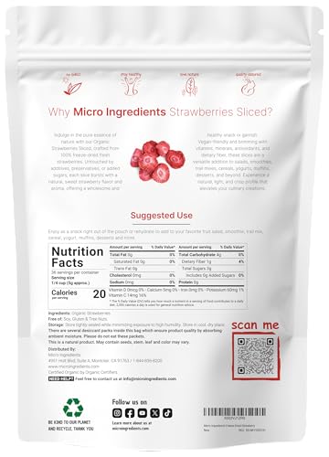 image for Micro Ingredients Organic Strawberries Sliced, 6.4oz | 100% Natural Fr