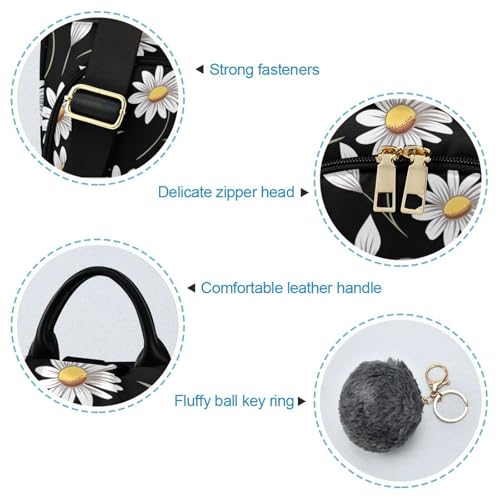 Mochila antirrobo de margaritas para mujer con pompón suave 6