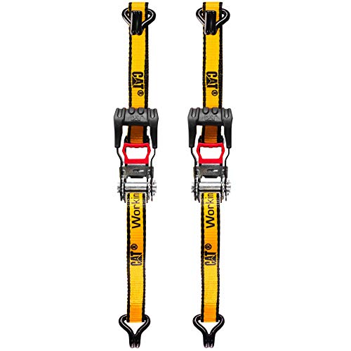 Cat 2 Piece Ratchet Tie Down Set with Soft Hooks – 10 Ft x 1 in Straps, 1000 lbs Working Load, 3000 lbs Break Strength, Non-Slip Handle, Double J-Hooks – Heavy Duty Cargo Straps for Truck, RV, Moving
