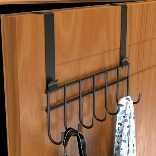 Amazon Brand – Umi Over The Door Hook Hanger, Hanging Organizer Rack Steel Door Hook Hanger Wall Hook Rack (7 Hooks) (Black)