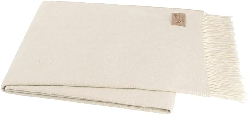 Lands Downunder Cotton Throw Blanket – Birch Italian Woven Herringbone Throw Blanket with Fringe – Luxury Decorative Throw for Couch or Bed – Made in Italy – 51” x 67”