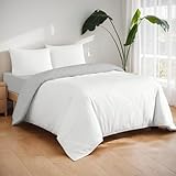 Etrexonline Juego de Funda Nórdica 4 Piezas Cama 150 – Reversible Doble Color Liso – Funda Edredón 220x240cm, Bajera 150x200cm y 2 Fundas Almohadas 50x75cm – Microfibra Suave – Blanco y Gris