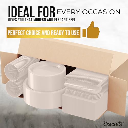 Image of Exquisite 350 Pcs Ivory Plates and Napkins Party Supplies Plate Sets