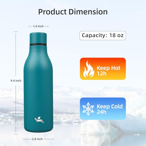 Image of Konokyo 18 oz Insulated Stainless Steel Metal Water Bottle with Strap | BPA-free, leak-proof, dishwasher-safe reusable bottle with strap for gym, school, hiking, outdoor travel & hydration
