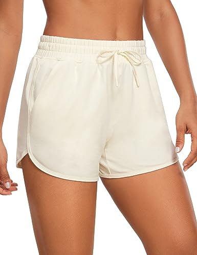 Crz Yoga Women's Casual Sweat Shorts Athletic Summer Comfy Cotton Lounge Shorts Running Gym Jersey Shorts With Pockets White Apricot Small #TOP23