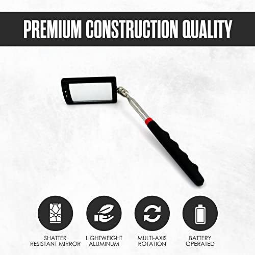Houseables Inspection Mirror, Telescoping Led Light, 34" Extension, 360° Rotation, Extendable, Telescopic Handle, Retractable Lighted Tool On A Stick, For Mechanic, Home Inspector, Automotive #TOP3