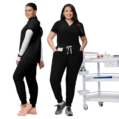 Image of Kitmaz Scrub Pants for Women - Mid Rise 4-Way Stretch Anti-Wrinkle Slim Fit Jogger Pants, Drawstring & 5 Pockets
