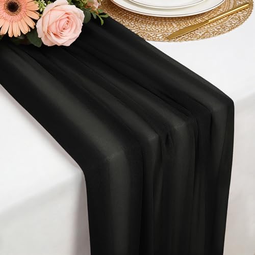 Tischläufer Schwarz Chiffon 77 X 300 cm Weich und Bequem Tischläufer für Boho Hochzeit Party Taufe Dekor Babyparty Brautparty Küche Tisch Dekoration