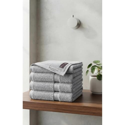 Image of 100% Cotton Handloom Hand Towel | Pack of 2 | Light Grey | High GSM | Soft & Highly Absorbent | Quick Dry Woven Cotton | Skin Friendly | Bathroom, Kitchen, Gym & Travel