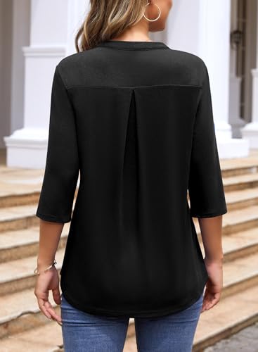 Image of Bulotus Womens 3 /4 Sleeve Tops Plus Size V Neck Zipper Business Casual Blouses for Office & Going Out Soft Knit Tunics, M-3XL