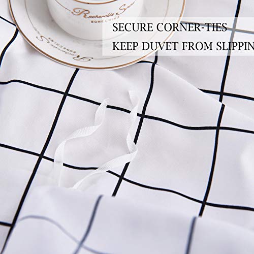 Nanko 1818-Q Queen Duvet Cover Set Grid, 90X90 Soft Bedding Cover, Luxury Cool Lightweight Microfiber 3Pc Set (1 Cover 2 Pillowcase) With Zip,Tie - Modern Style Preppy Room Decor Bed Quilt Cover, Plaid White thumb #4