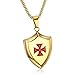 Produktbild LE BAGACIER - Pendentif Collier Templier Blason Bouclier Croix Pattée Rouge Acier Plaqué Doré Or Ordre du Temple