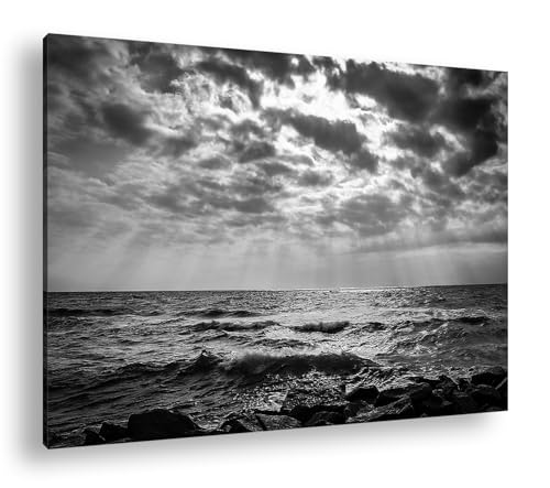 Ciel nuageux au-dessus de la mer cadre bois véritable et impression haute définition