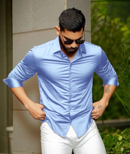 Image of IndoPrimo Men's Stylish Solid Satin Casual Shirt for Men Full Sleeve