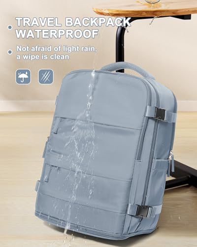 Image of coowoz Large Travel Backpack Carry On for Women Man Waterproof Gym Backpack with Laptop Compartment Mochila de Viaje Teacher Personal Item Backpacks Rucksack Airplane Accessories Must Haves Gray Blue
