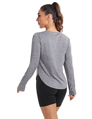 Yoetaun Women's Dry Fit Tshirts Long Sleeve Workout Top Sun Protection Shirts Loose Outdoor Running Hiking Grey Xxl #TOP1