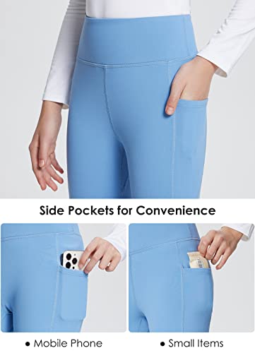 Baleaf Girls' Fleece Lined Leggings Youth Compression Pants Kids Athletic Yoga School Warm Pants With Pockets Light Blue M #TOP2