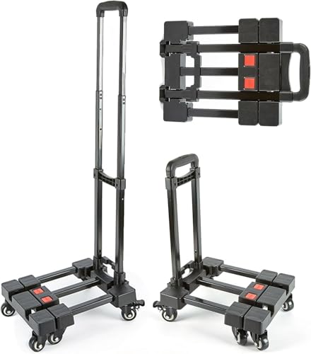 Carretilla plegable con 6 ruedas – Carro multiusos resistente para equipaje, viajes, coche, compras, mudanza y oficina