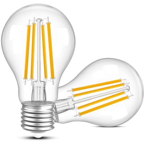 Century Light E27 Bombilla LED, 6W 1300LM Eficiencia energética clase A Bombilla ultraeficiente sustituta de la bombilla incandescente de 75W, 2700K Blanco cálido, etiqueta A,No regulable,2 piezas