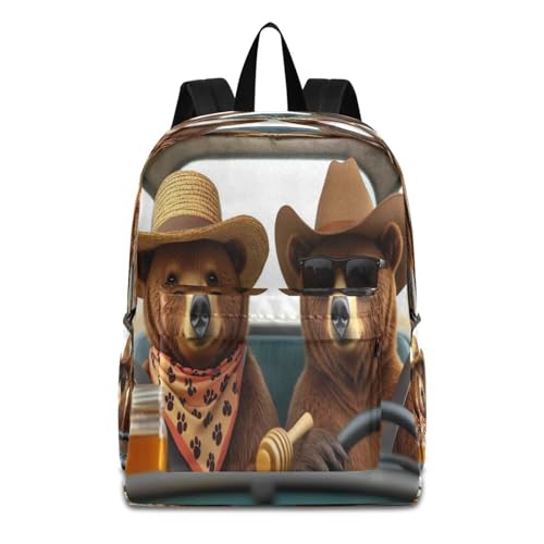 Dussdil Funny Bears Driver Cars Kids Backpack Backpacks for Boys Girls Teen School Bookbag Laptop Bag Daypack Large Travel Sports Bags