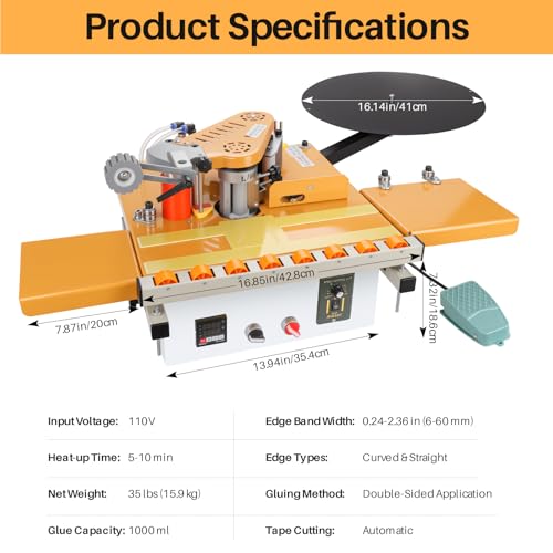 Image of Portable Woodworking Edge Banding Machine, Dual-Use for Curved and Straight Edges Auto Cut-Off 2-Side Gluing Variable Speed Smart Temp Control
