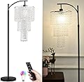 ZECOXOL Arc Floor Lamp for Living Room Modern Floor Lamp with Remote Control,Dimmable Crystal Floor Lamp Black Standing Lamp with 10 Color Temperature Tall Chandelier Floor Lamp for Bedroom Corner
