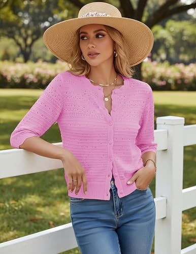 Image of GRACE KARIN Womens 3 /4 Sleeve Cardigan Sweater, Lightweight Cropped Cardigan Trendy, Dressy Casual Crochet Bolero Shrugs