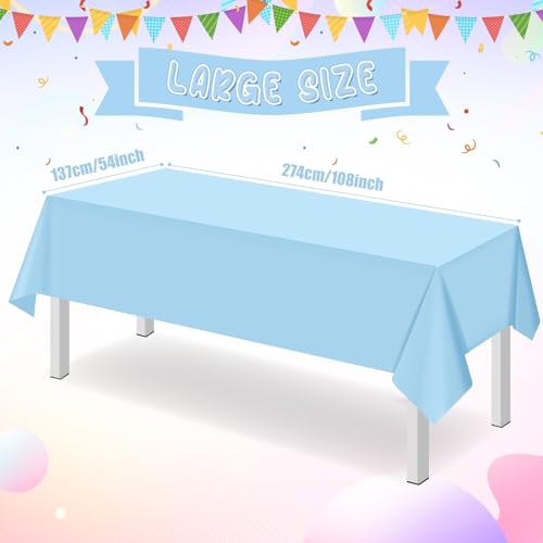 Image of 16 Pack Light Blue Plastic Tablecloth for Rectangle Tables, Premium Decorative Baby Blue Disposable Table Cloths for Parties, Rectangle Party Table Cover for Birthday Wedding Baby Shower, 54x108 Inch