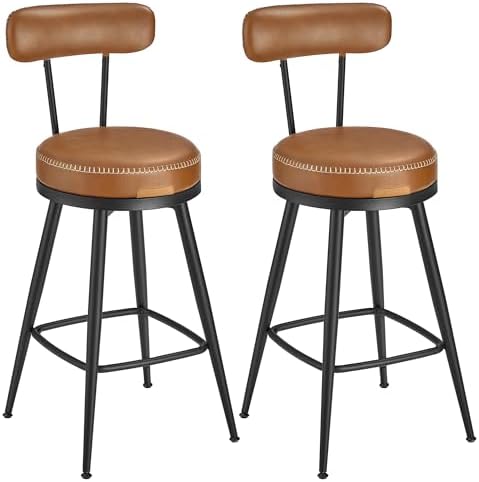 VASAGLE Barhocker, 2er Set, Küchenstuhl, Kunstleder, 90,5 cm hoch | Barstuhl, Übergangsstil, Küche, Esszimmer, Karamellbraun und Tintenschwarz, EKHO Kollektion LBC089K01