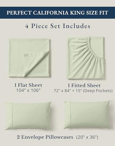 Image of LANE LINEN Bedsheets California King Size Bed - 4Pc 100% Organic Cotton Cal King Bed Sheet Set, Soft Cooling Sheets, 15 inch Deep Pocket Cal King Sheets, Oeko Tex Certified - Mineral