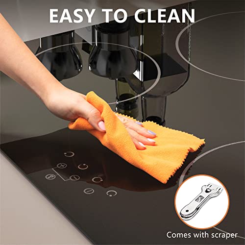 NOXTON Ceramic Hob, Built-in 4 Zone Electric Hob Cooker 60cm Unrestricted Pans 9 Power Level Heat Evenly Black Glass Touch Controls Safe Lock Heat Indicator