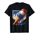 American Distressed Baseball Boys Ice Cream Drip Baseball T-Shirt