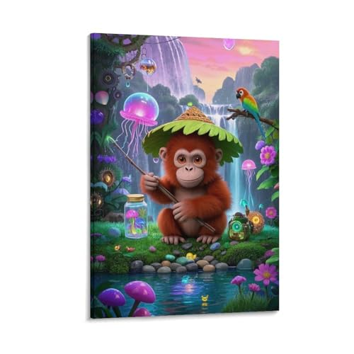 Peinture sur toile orang-outan 40x60 cm impression haut de gamme pour couloir