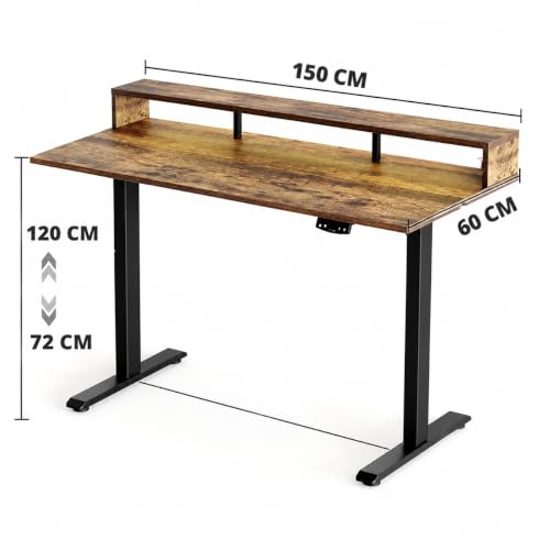 Image of TEKAVO Hirak Height Adjustable Table for Office Work | Electric Standing Table Workstation with Monitor Riser for Home Office| 100 kg Load Capacity |150L x 60W | Forest I DIY