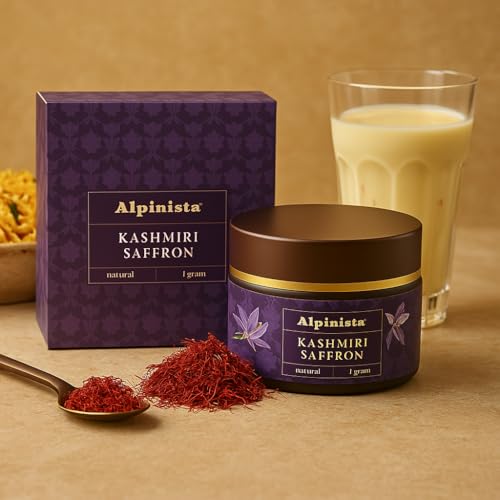 Image of Alpinista Original Kashmiri Saffron / Kungumapoo, Kesar (Grade A+++) Kumkuma Puvvu For Pregnant Women /Cooking /Skin /Pooja Tilak Pack of 3, (3 X 1g), 3 gram