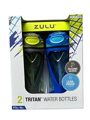 ZULU 2 Tritan Silicone Sleeve Water Bottle with Flip Straw, 16oz, Blue, green, grey