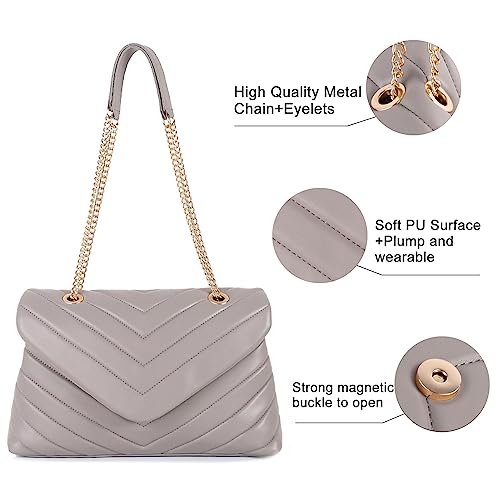 Image of Quilted Crossbody Bag for Women, Soft Vegan Chevron Purses, Trendy Shoulder Handbags with Flap