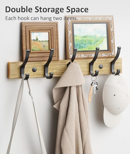 Image of Optish Coat Rack Wall Mount, 16.5 Inches Wood Coat Hooks Wall Mount, Wall Coat Rack with 5 Hooks, Hat Rack Wall Hooks for Hanging Coat, Bag, Towel (1Pack, Natural)