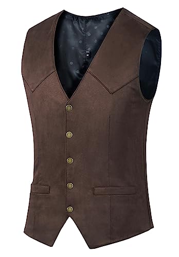 Men's Suede Leather Vest Vintage Cowboy Style Sleeveless Jacket Slim Fit Wedding Waistcoats3