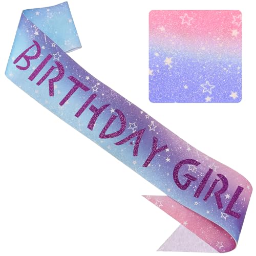 Canitor Kpop Theme Birthday Decorations Soft Satin Birthday Girl Sash for Women Dress Outfits Party Favors Accessories (star gradient+purple words)