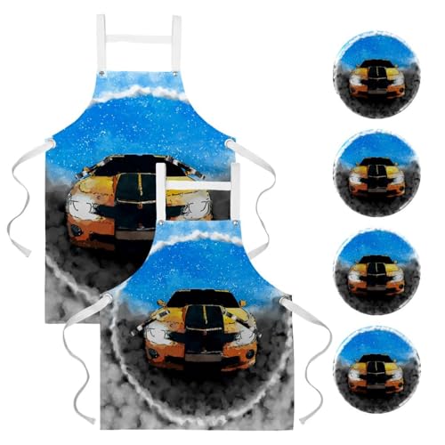 Tablier de serveuse pour restaurant et bar avec motif voiture de dessin animé
