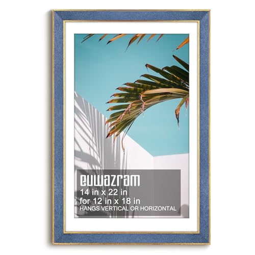Suede 14x22 Frame - Single Frame, Christmas Elegant Sky Blue 14 x 22 Poster Frame with Mat for 12x18, 14x22 Picture Frames for Artwork, Puzzles, Photos and Movie Posters