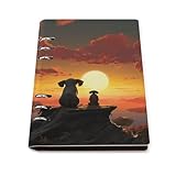 Elefant und Hund Uhr Der Sonnenuntergang Notizbuch, A5 PU Leder Loseblatt Notizbuch mit 90 Blatt -...